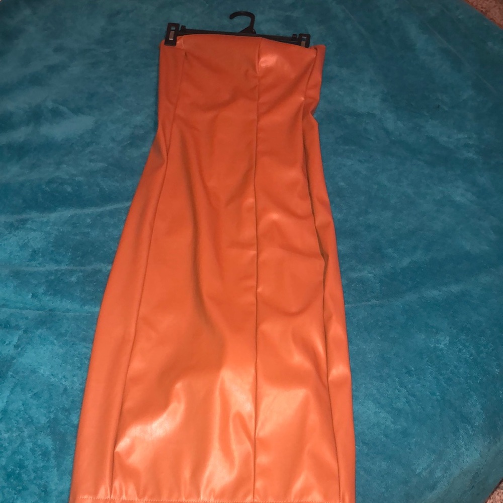 Tan Leather Bodycon Strapless Dress